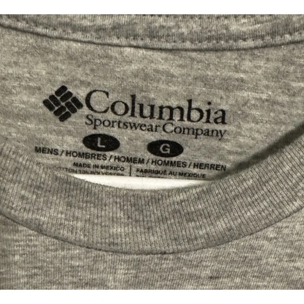 Columbia Men's Large T-Shirt Gray American Flag Mountain Graphic Outdoor Hiking